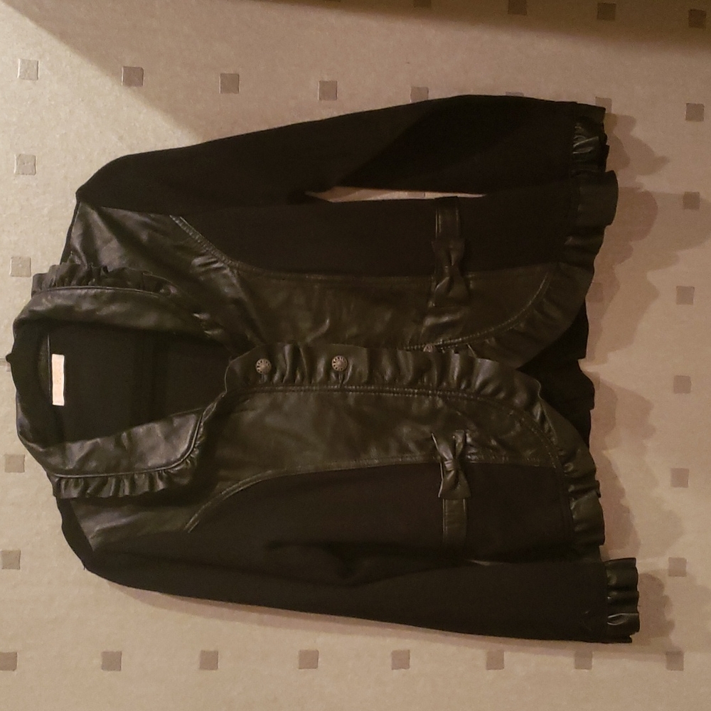 Caprice Black Leather Knit Sweater Blazer, Size L